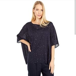 NWT Eileen Fisher P/ Small Ink Blue Voile Splatter Box Top Oversized Cotton $148